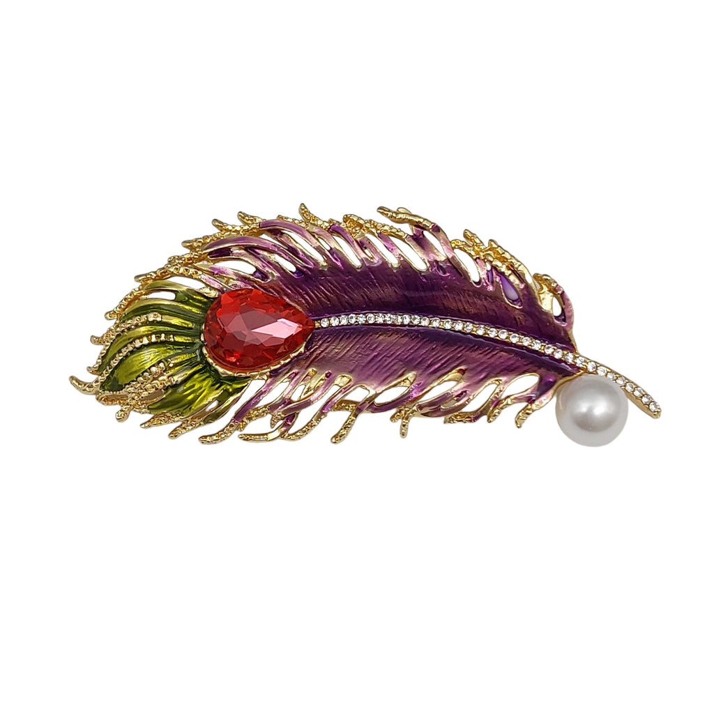 Brosche Feder Rot